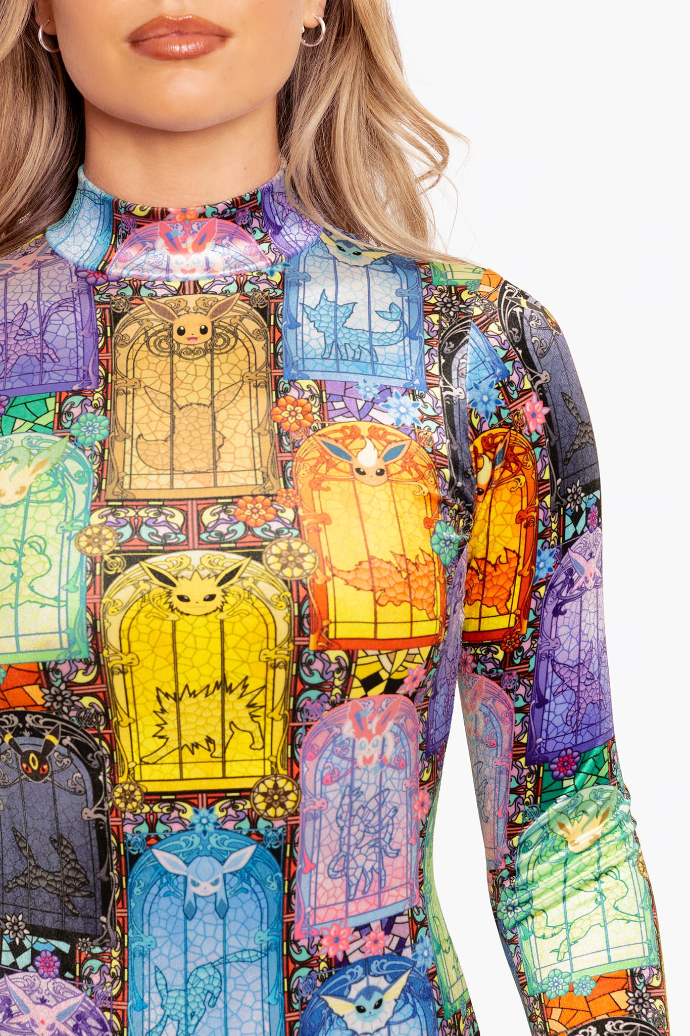 Stained Glass Eevee Velvet Long Sleeve Bodysuit - Image 2