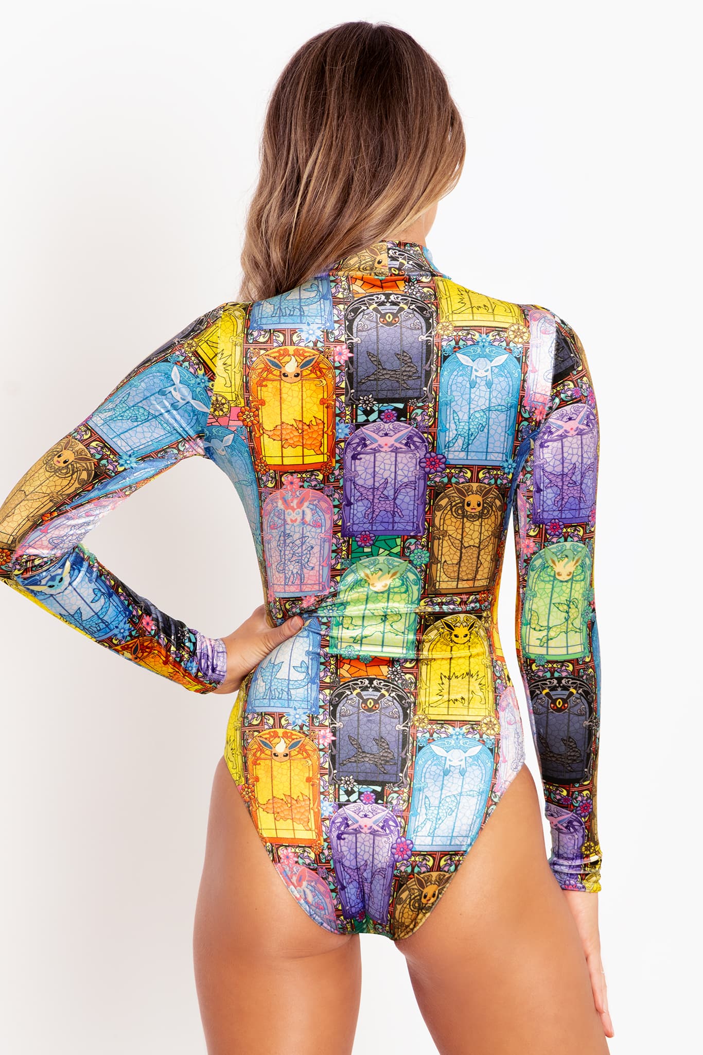 Stained Glass Eevee Velvet Long Sleeve Bodysuit - Image 3