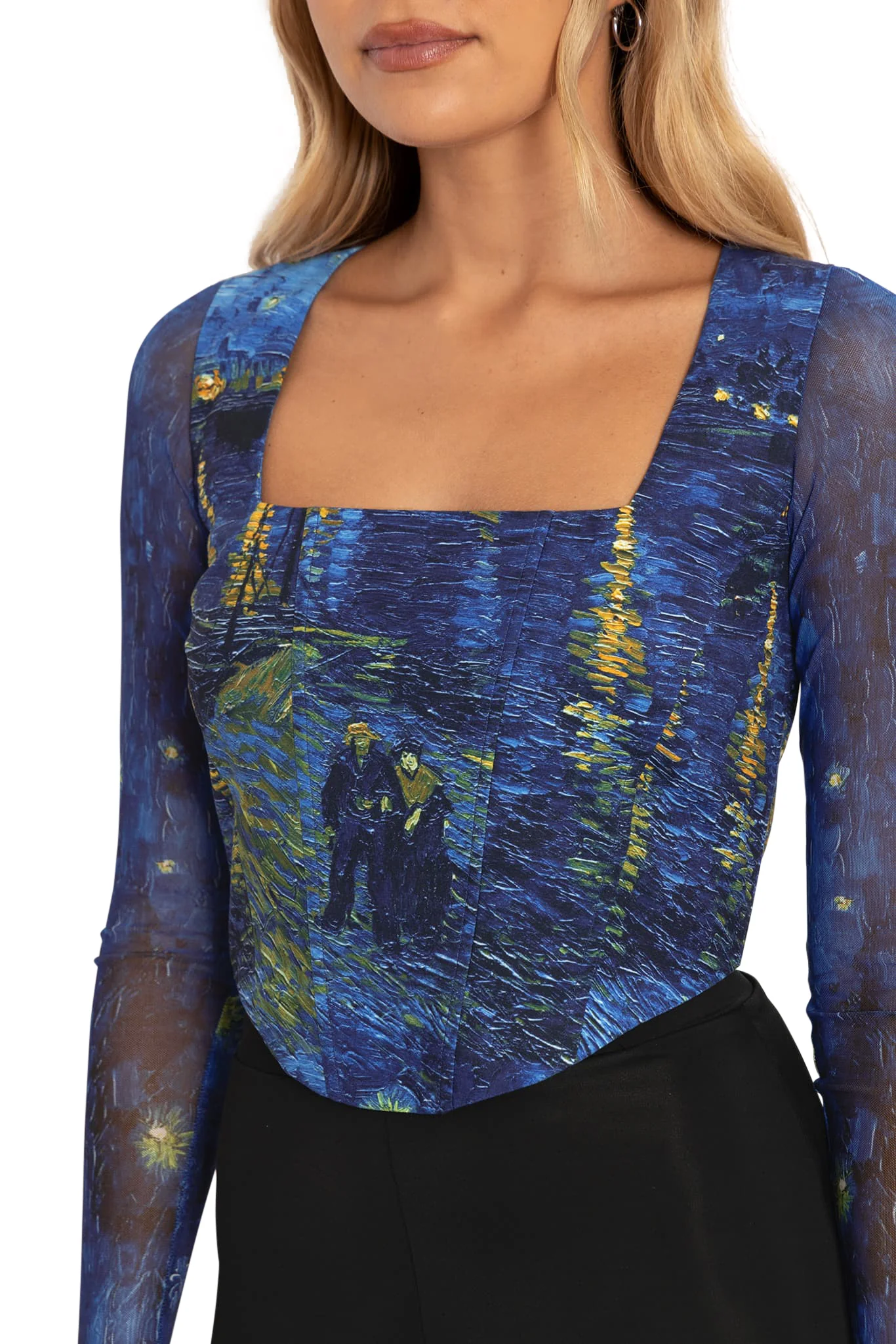 Starry Night Over The RhĂ´ne Long Sleeve Corset Top - Image 3