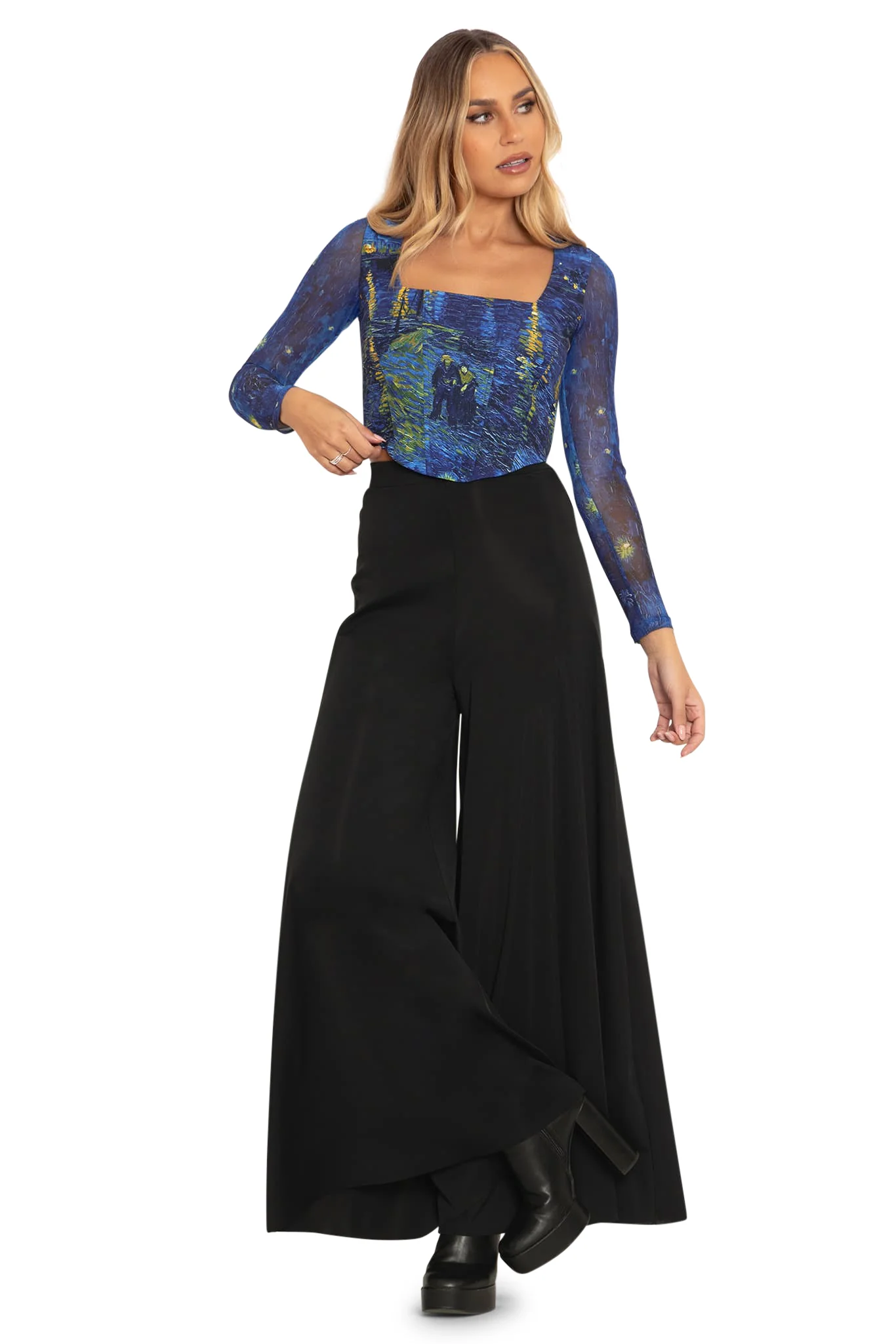 Starry Night Over The RhĂ´ne Long Sleeve Corset Top - Image 4