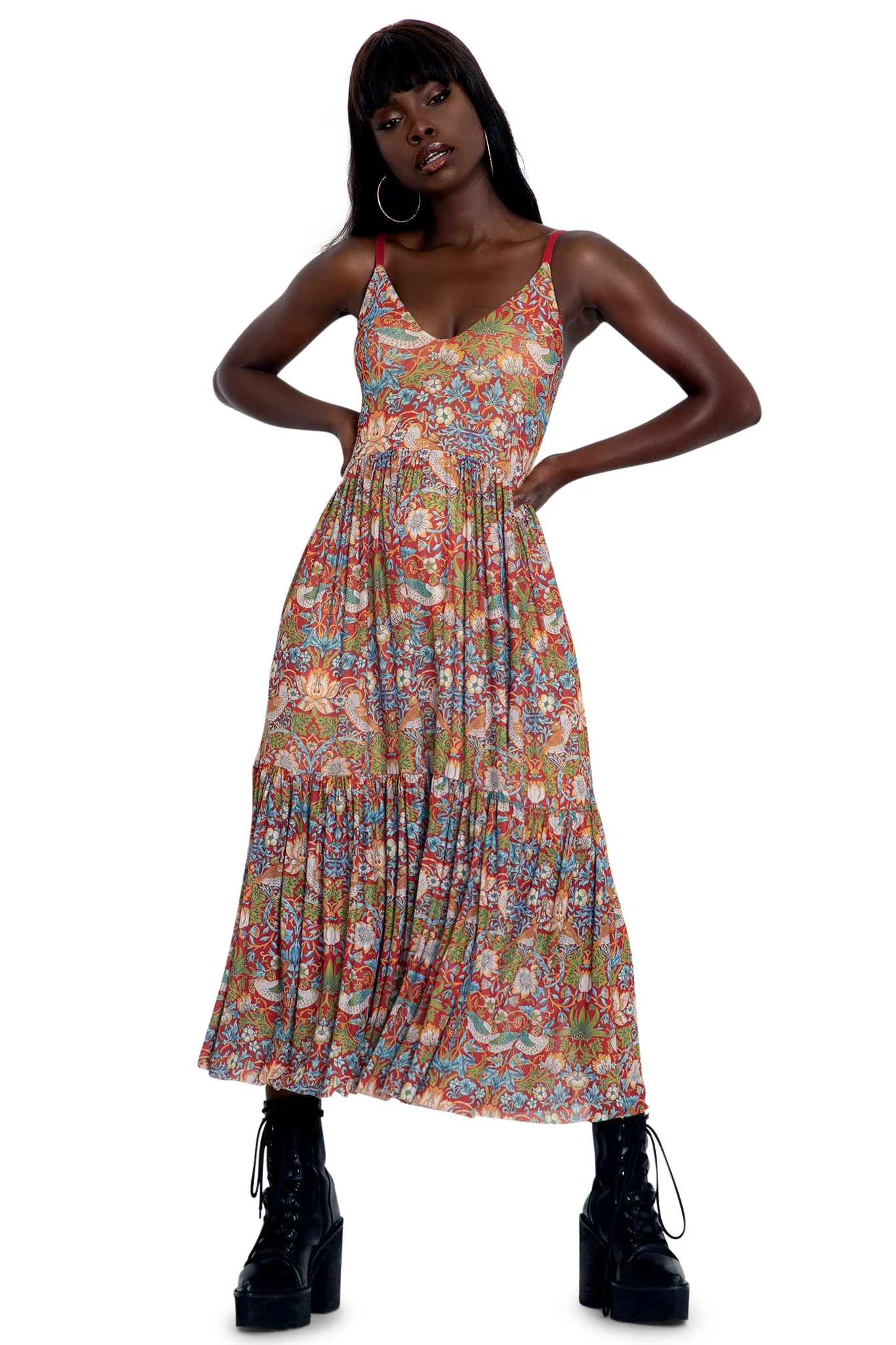 Strawberry Thief Red Sheer Midaxi Dress