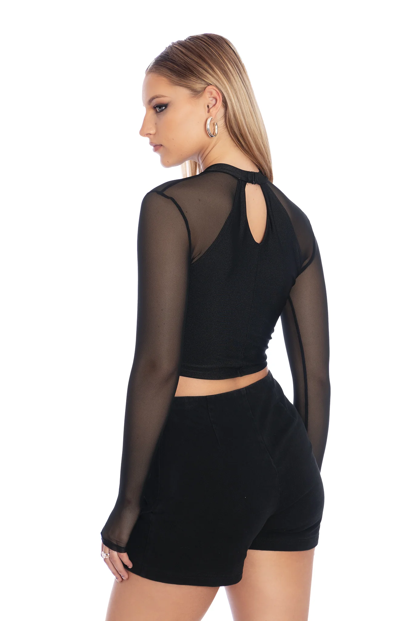 Submerge Sheer Long Sleeve Keyhole Crop - Image 2