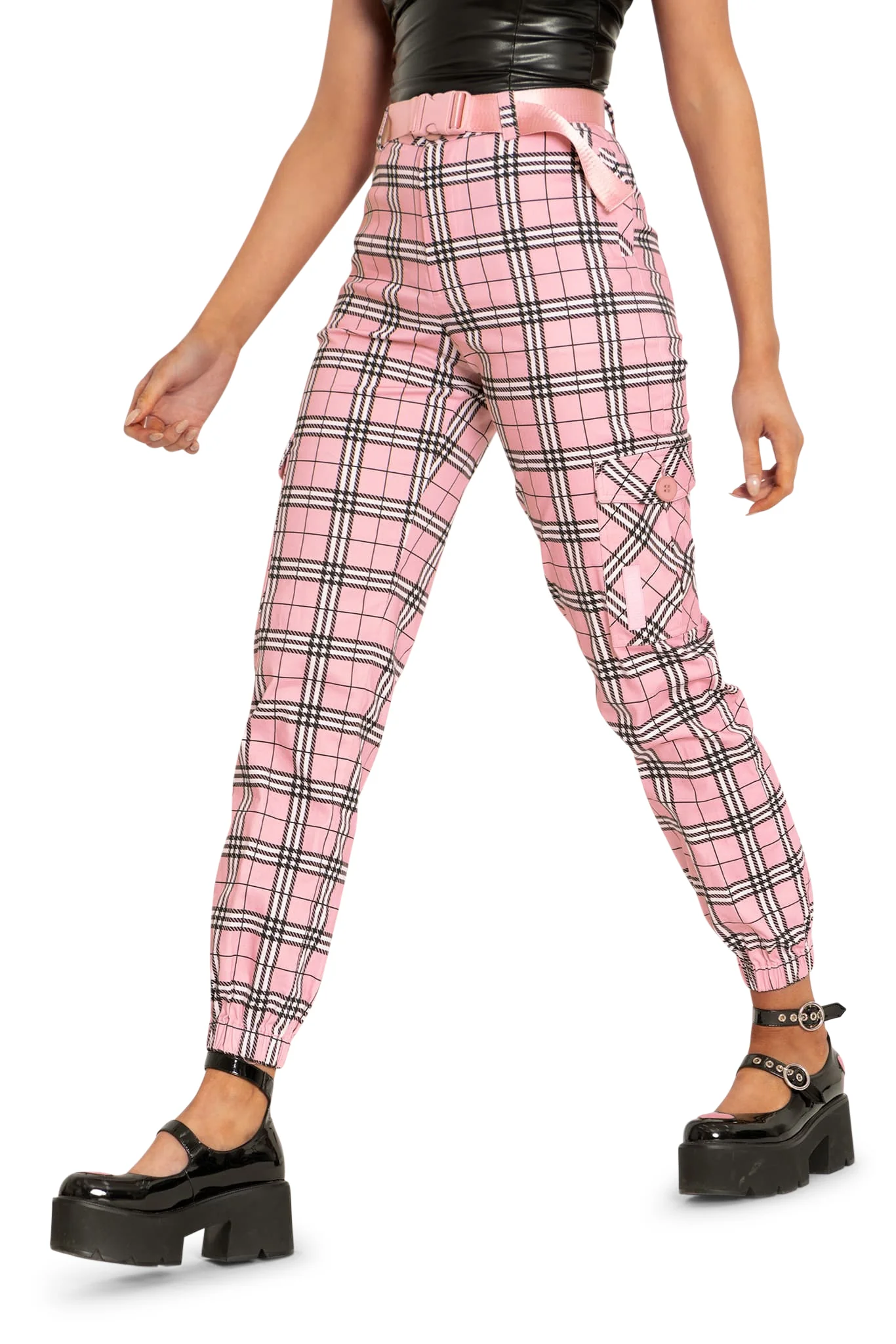 Tartan Baby Pink Cargo Pants - Image 5