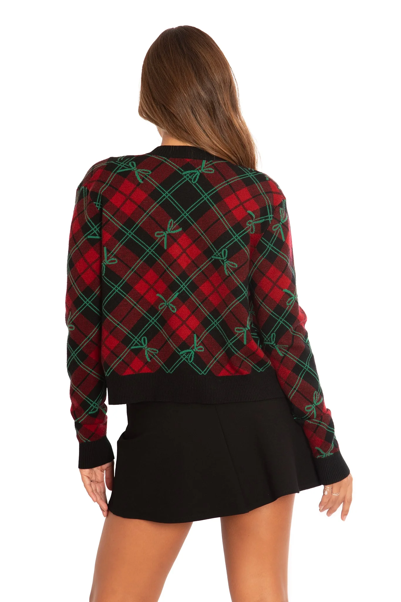Tartan Bow Cropped Cardigan - Image 2