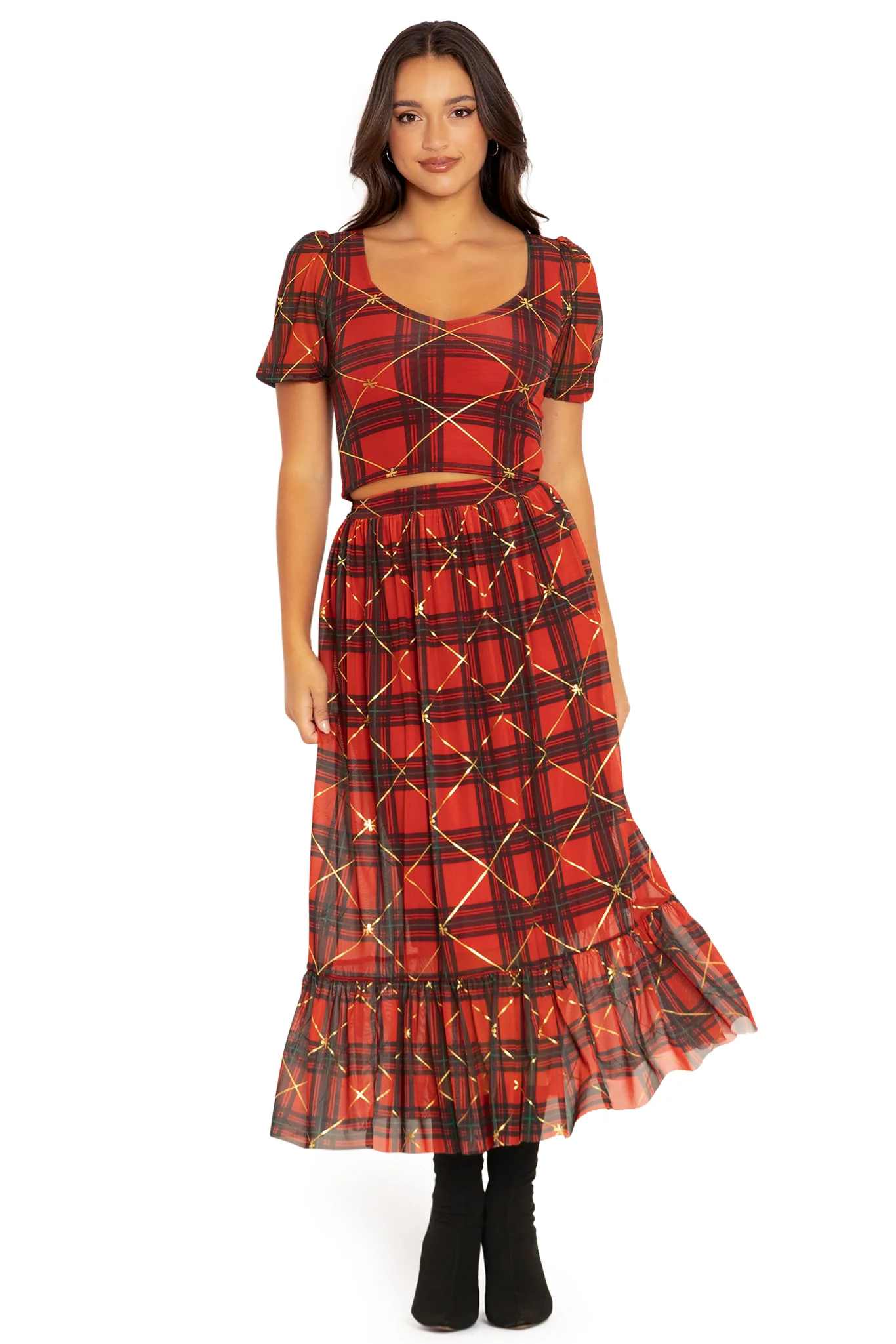 Tartan Gift Wrap Frill Midaxi Skirt - Image 4