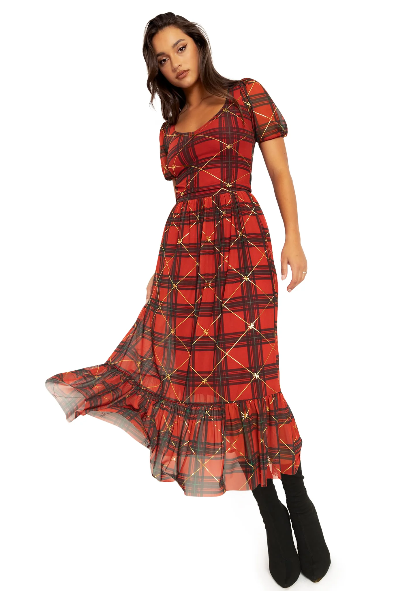 Tartan Gift Wrap Frill Midaxi Skirt - Image 7