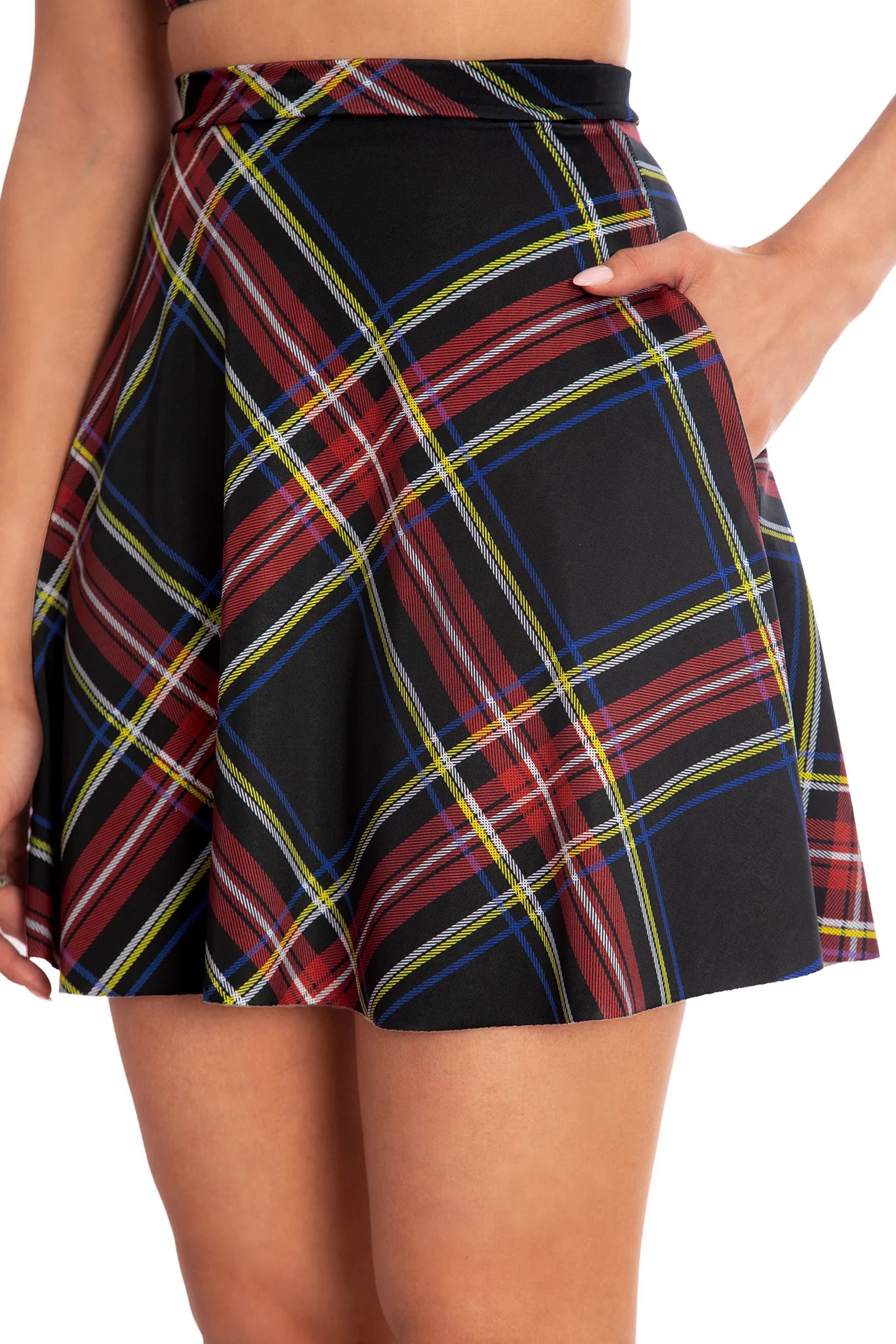 Tartan Old School Shiny Pocket A-Line Skirt - Image 3