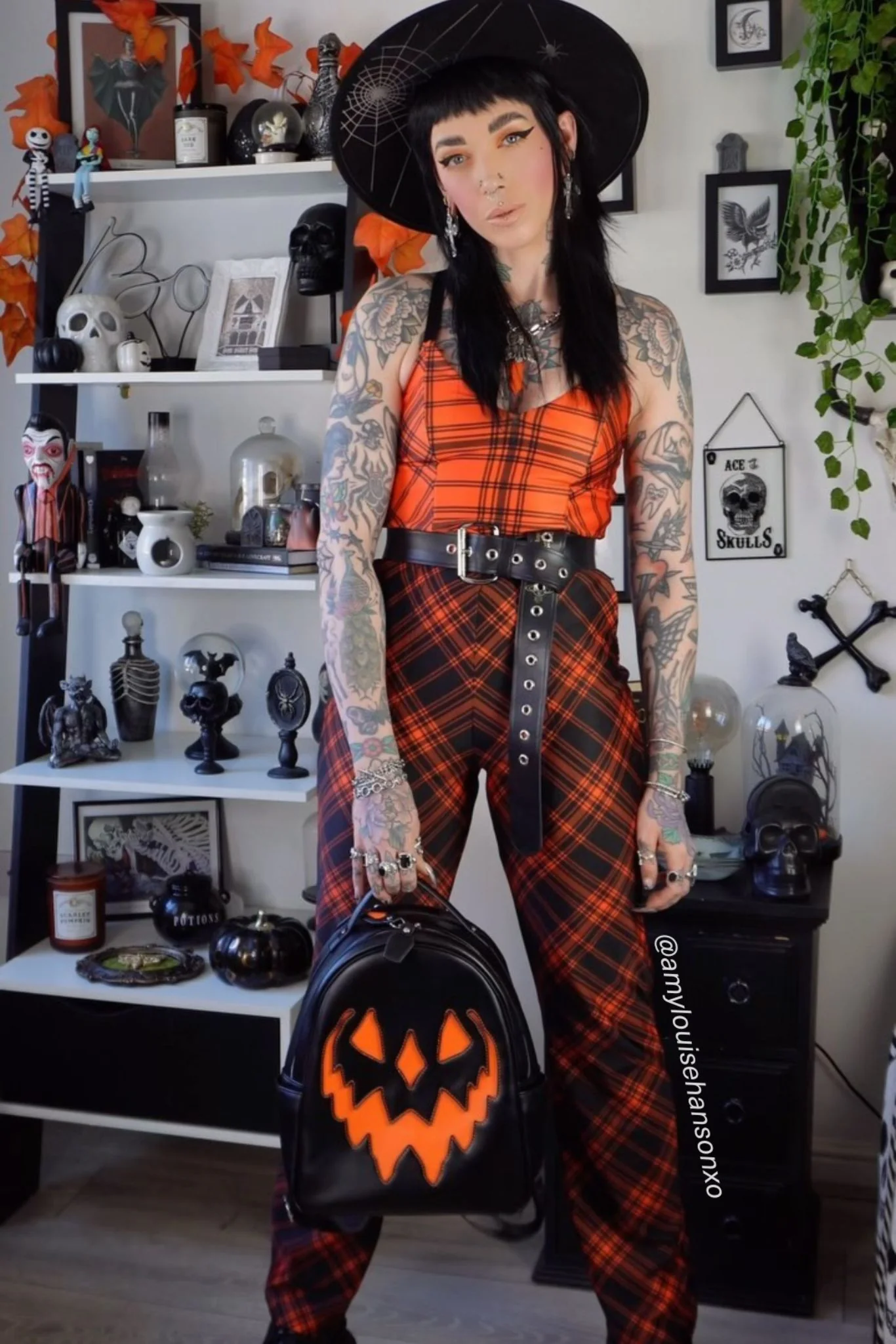 Tartan Punk Orange High Waisted Straight Leg Pants - Image 4
