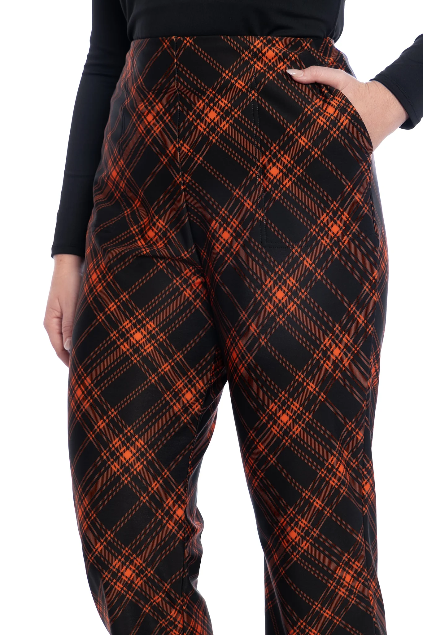 Tartan Punk Orange High Waisted Straight Leg Pants - Image 5
