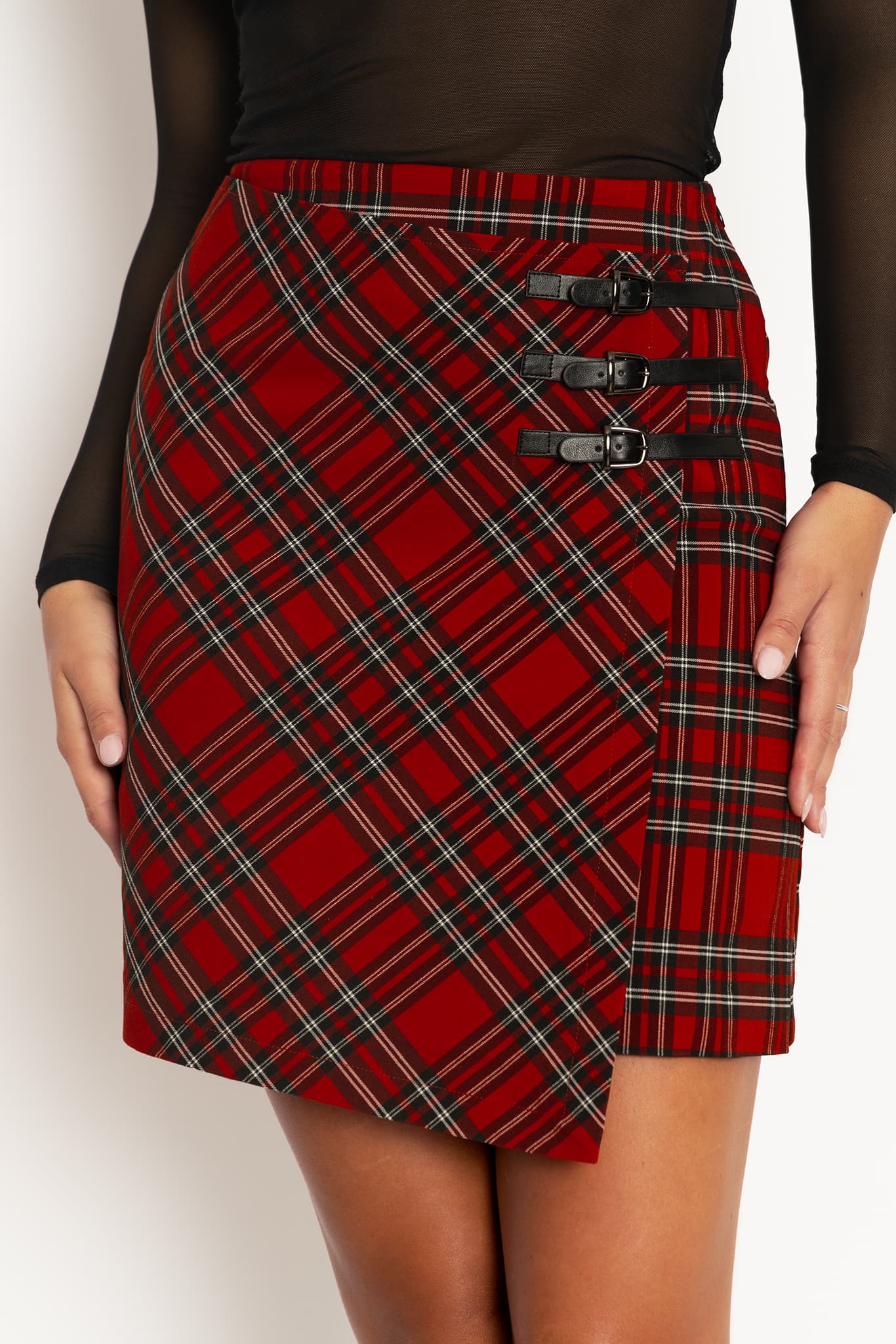 Tartan Rouge Buckle Wrap A Line Skirt - Image 3