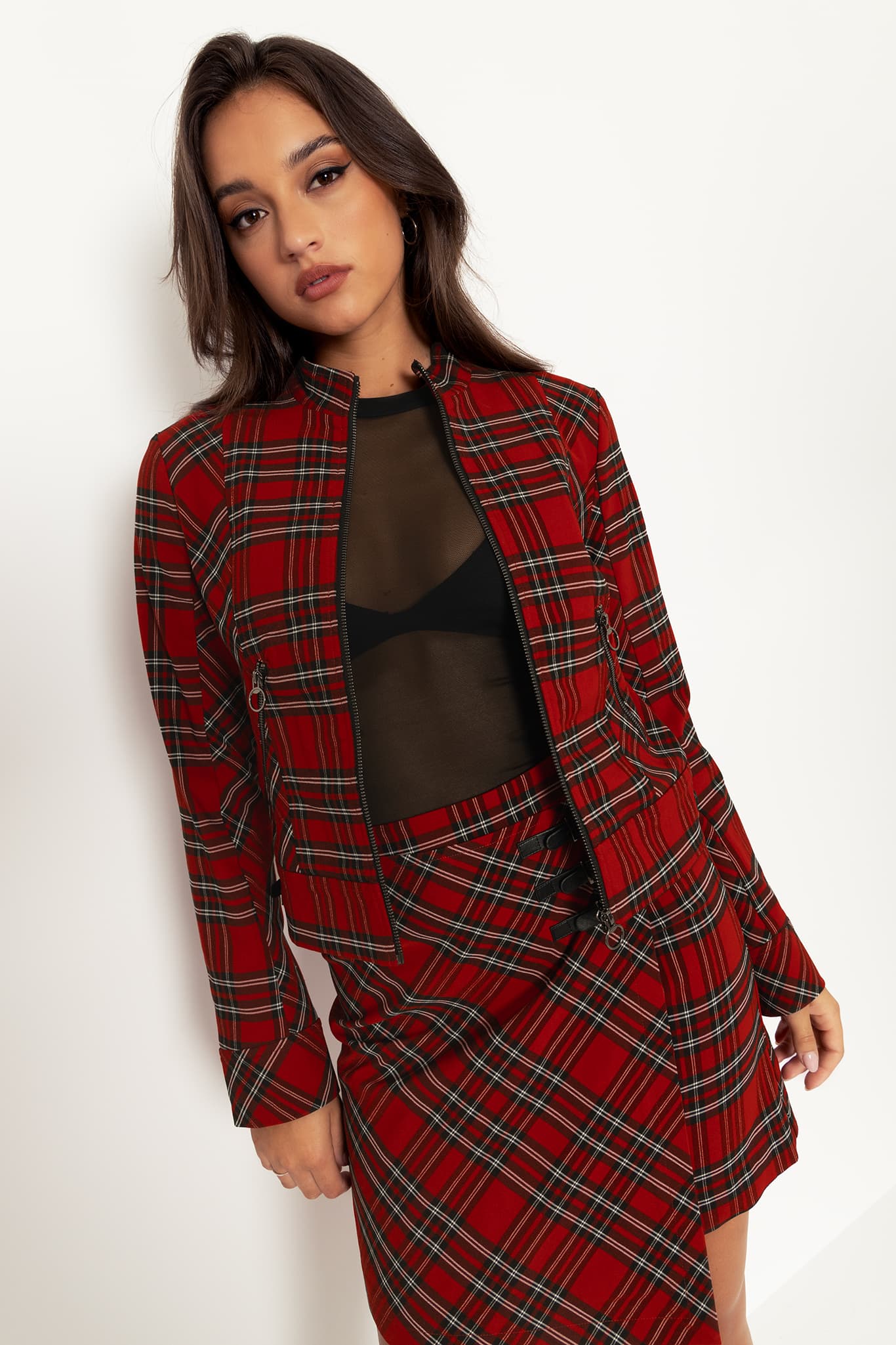 Tartan Rouge Buckle Wrap A Line Skirt - Image 8