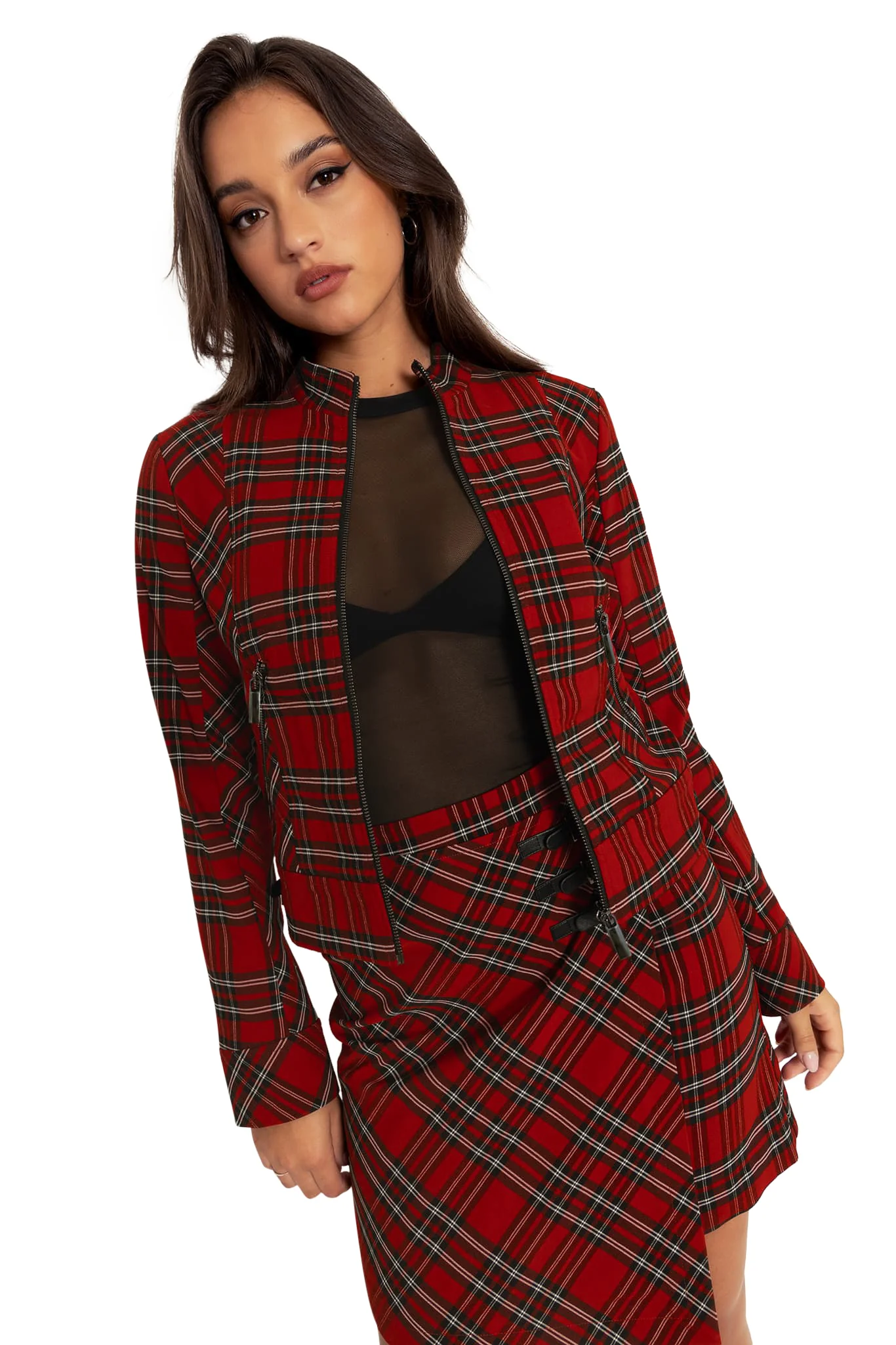 Tartan Rouge Cropped Buckle Jacket - Image 10