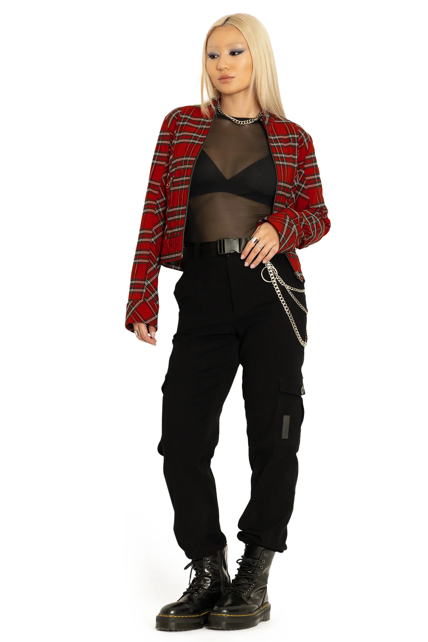 Tartan Rouge Cropped Buckle Jacket - Image 4