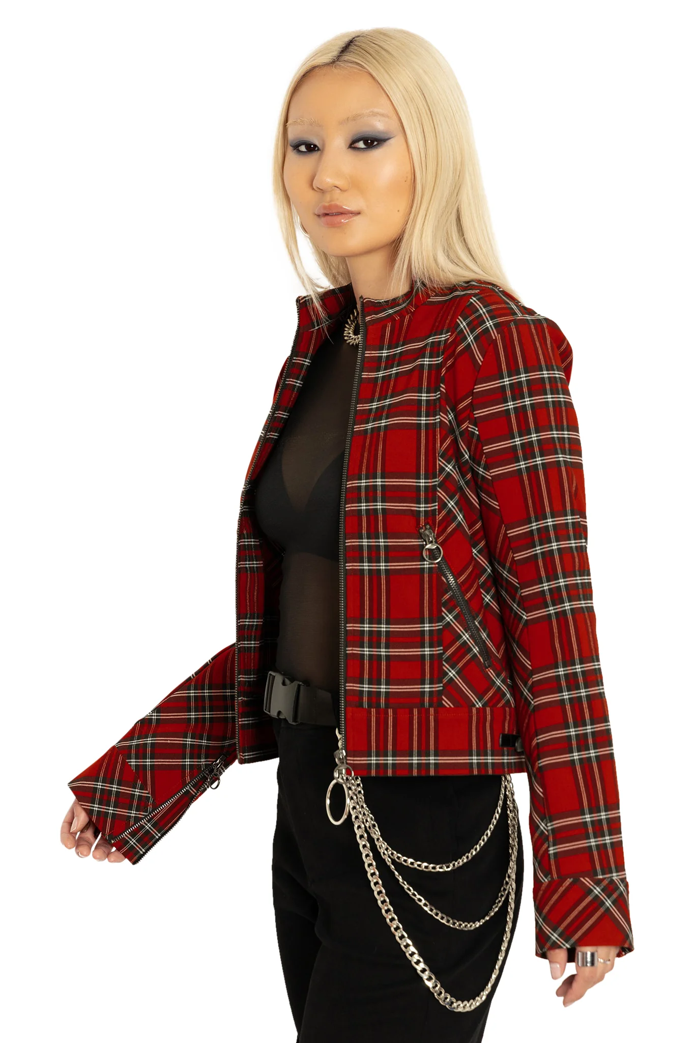 Tartan Rouge Cropped Buckle Jacket - Image 6