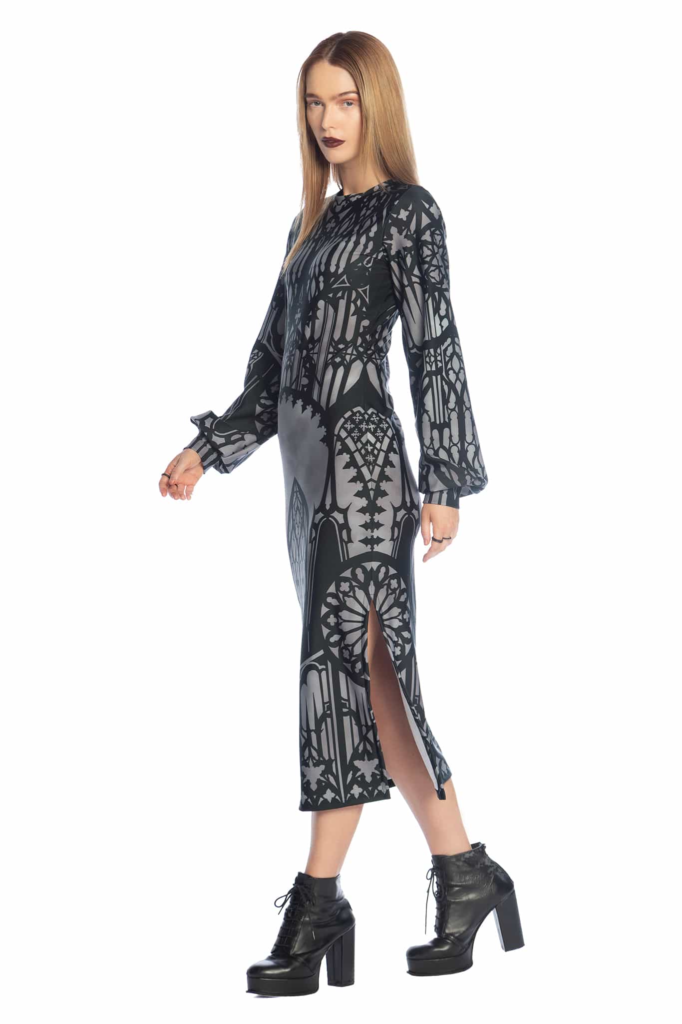 The Cathedral's Veil Long Sleeve Bishop Midaxi Dress - Image 6