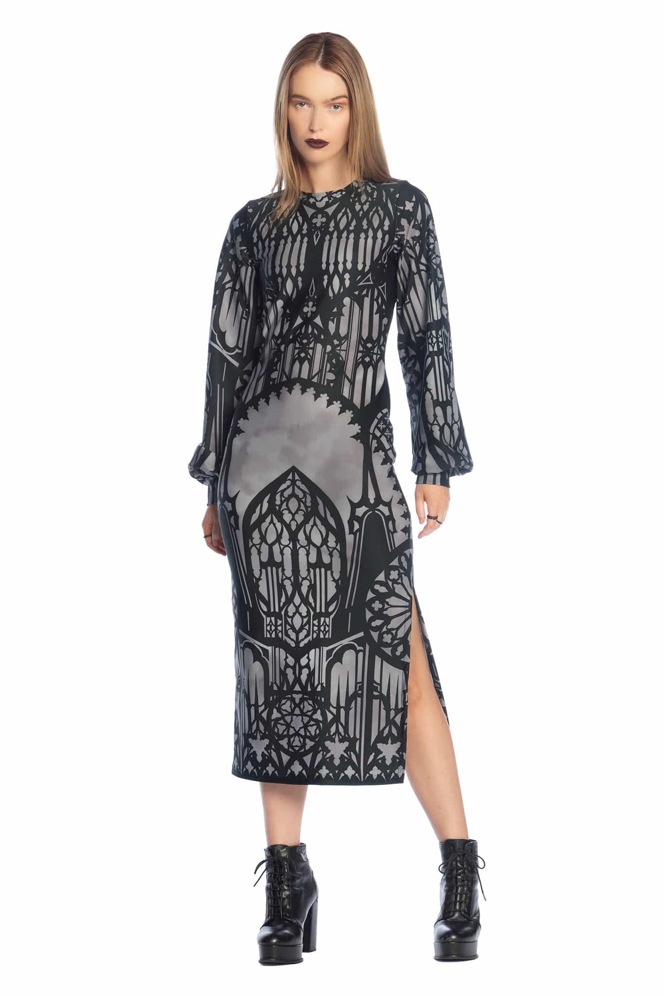 The Cathedral's Veil Long Sleeve Bishop Midaxi Dress - Image 7