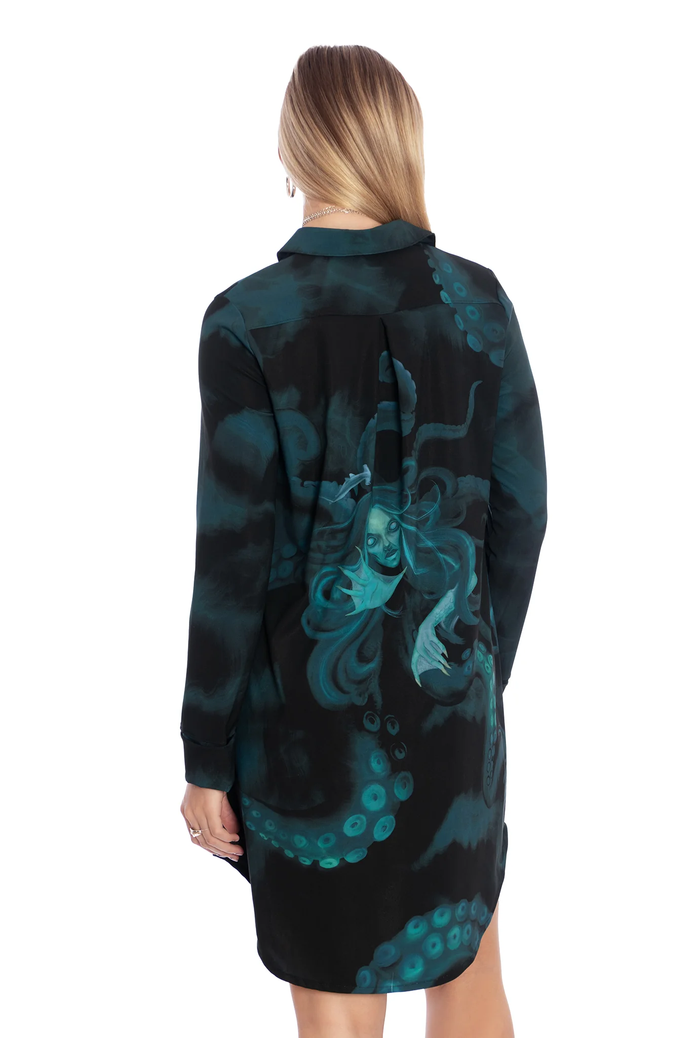 The Mermaid Cometh Long Sleeve Business Time Shirt Dress - Image 2