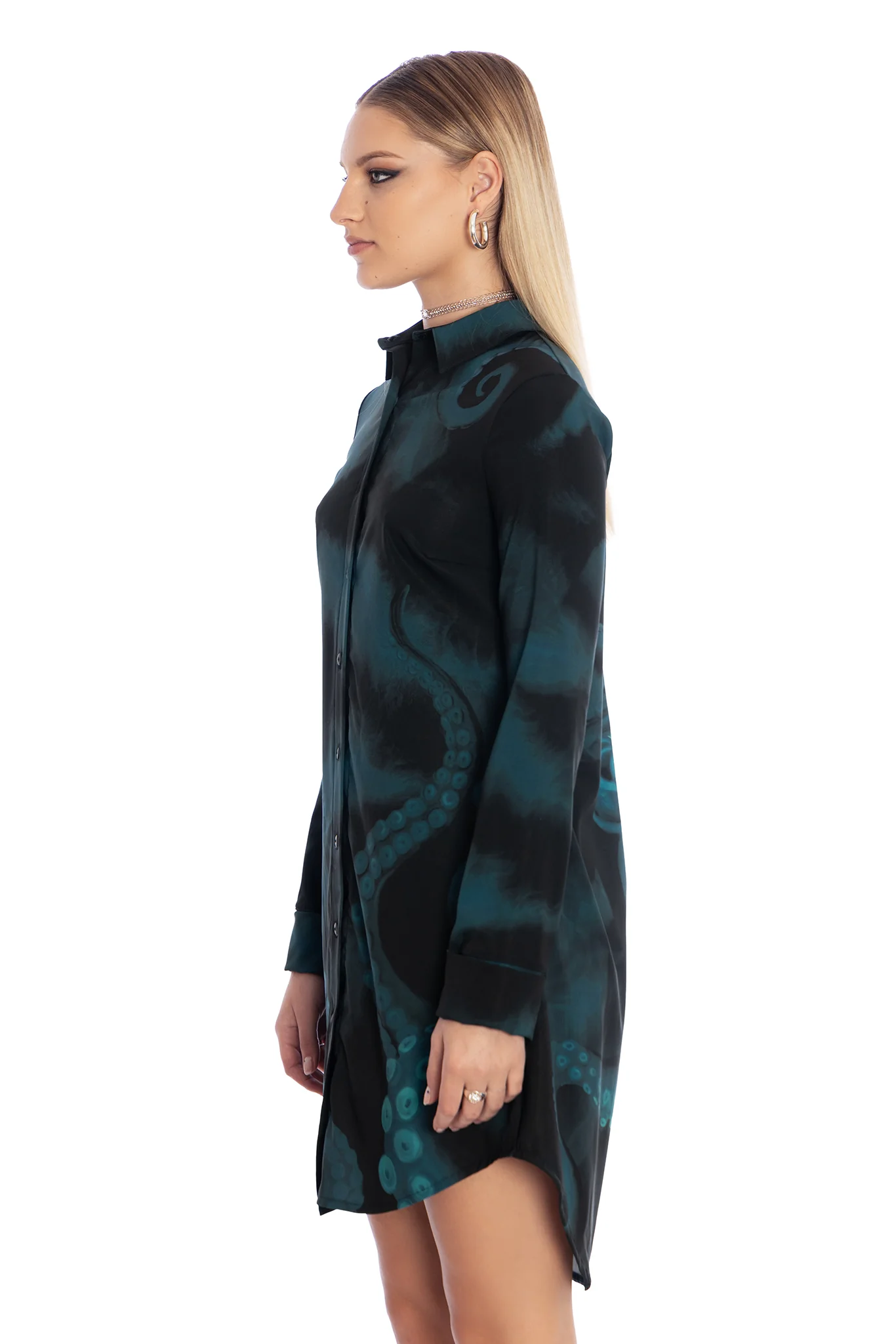 The Mermaid Cometh Long Sleeve Business Time Shirt Dress - Image 4