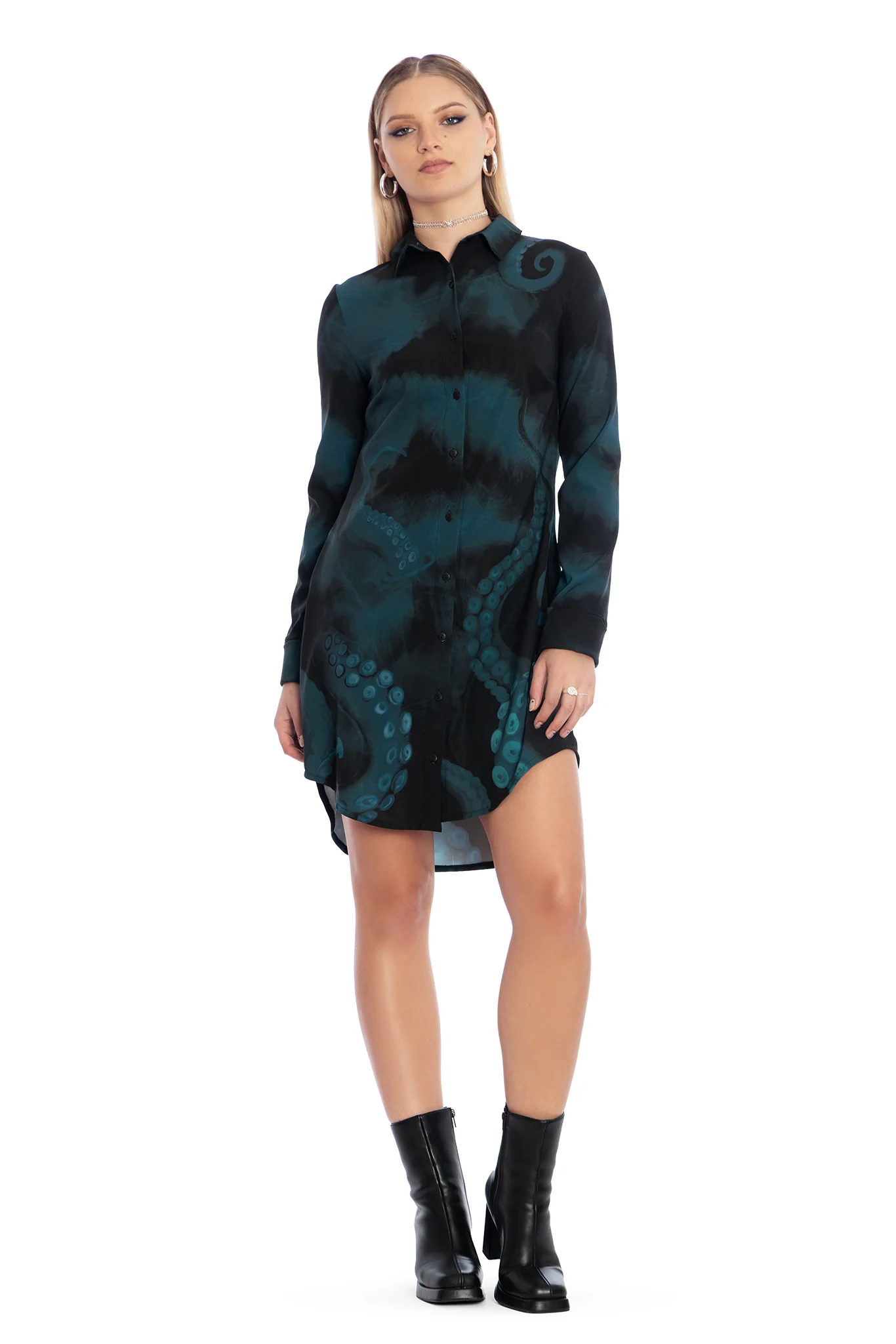 The Mermaid Cometh Long Sleeve Business Time Shirt Dress - Image 5