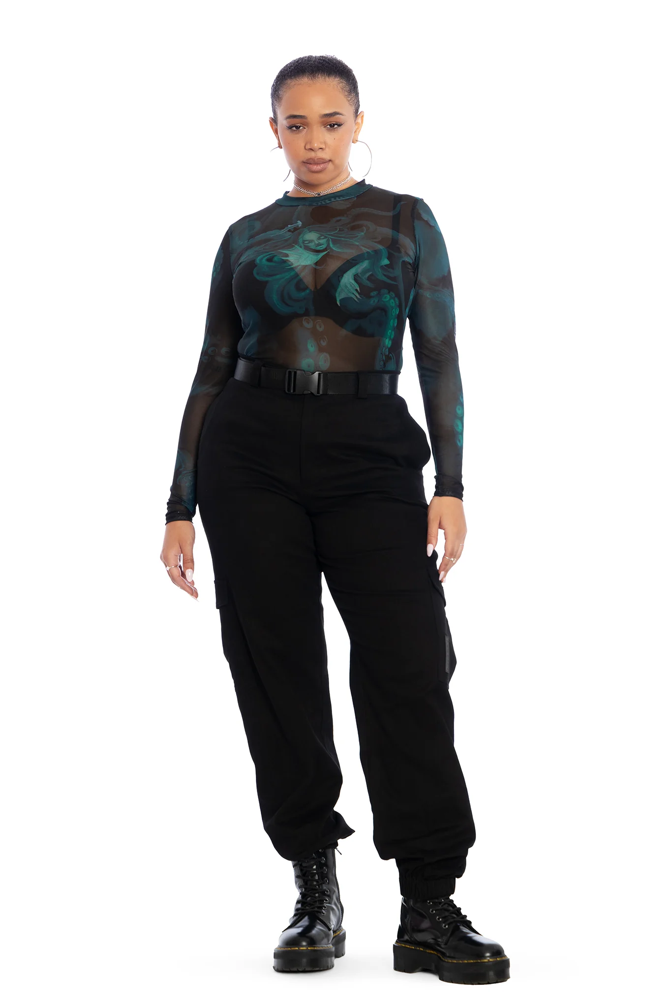 The Mermaid Cometh Sheer High Neck Long Sleeve Top - Image 5