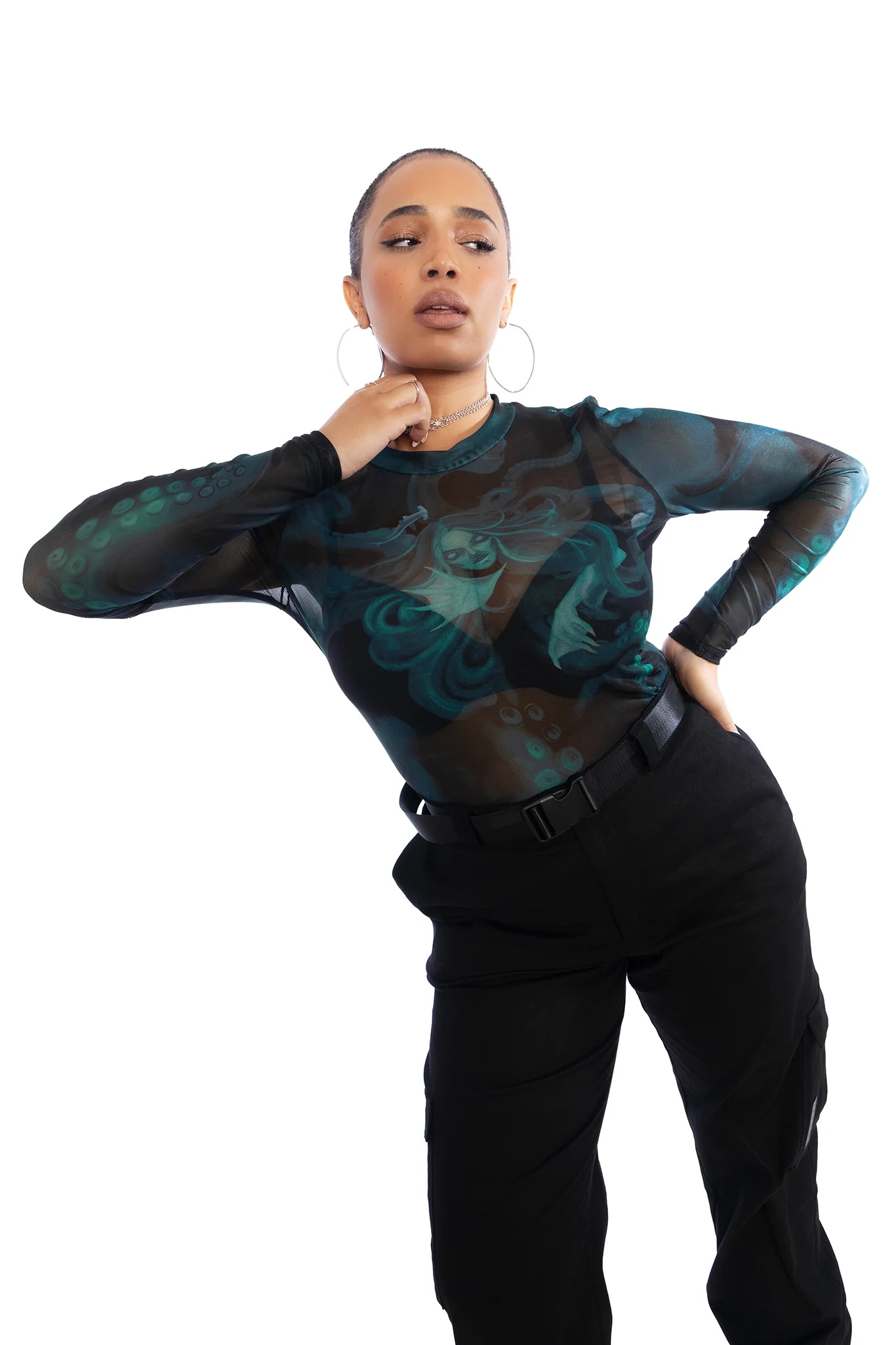 The Mermaid Cometh Sheer High Neck Long Sleeve Top - Image 6