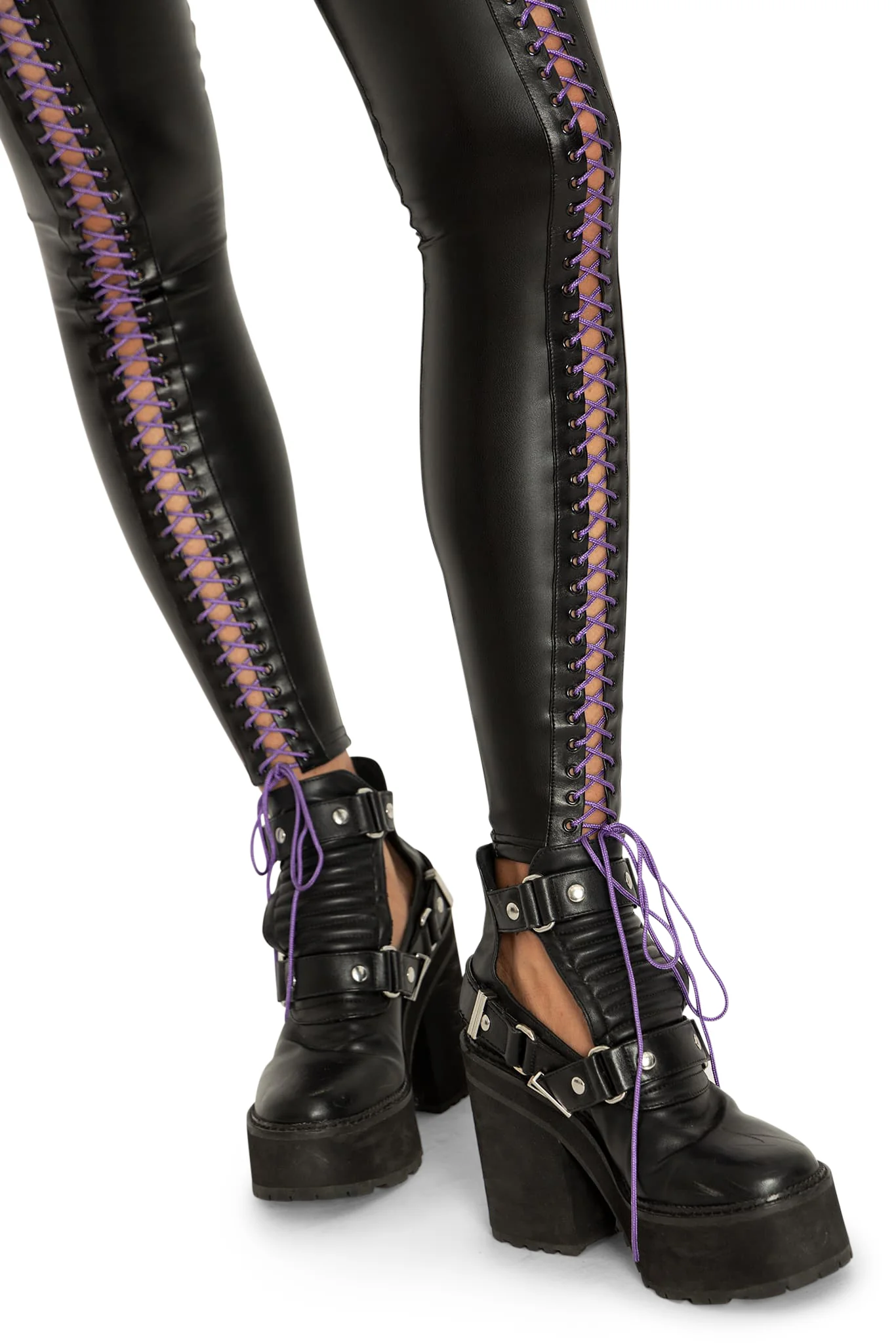 Traveller Purple Lace Up High Waisted Leggings - Image 5