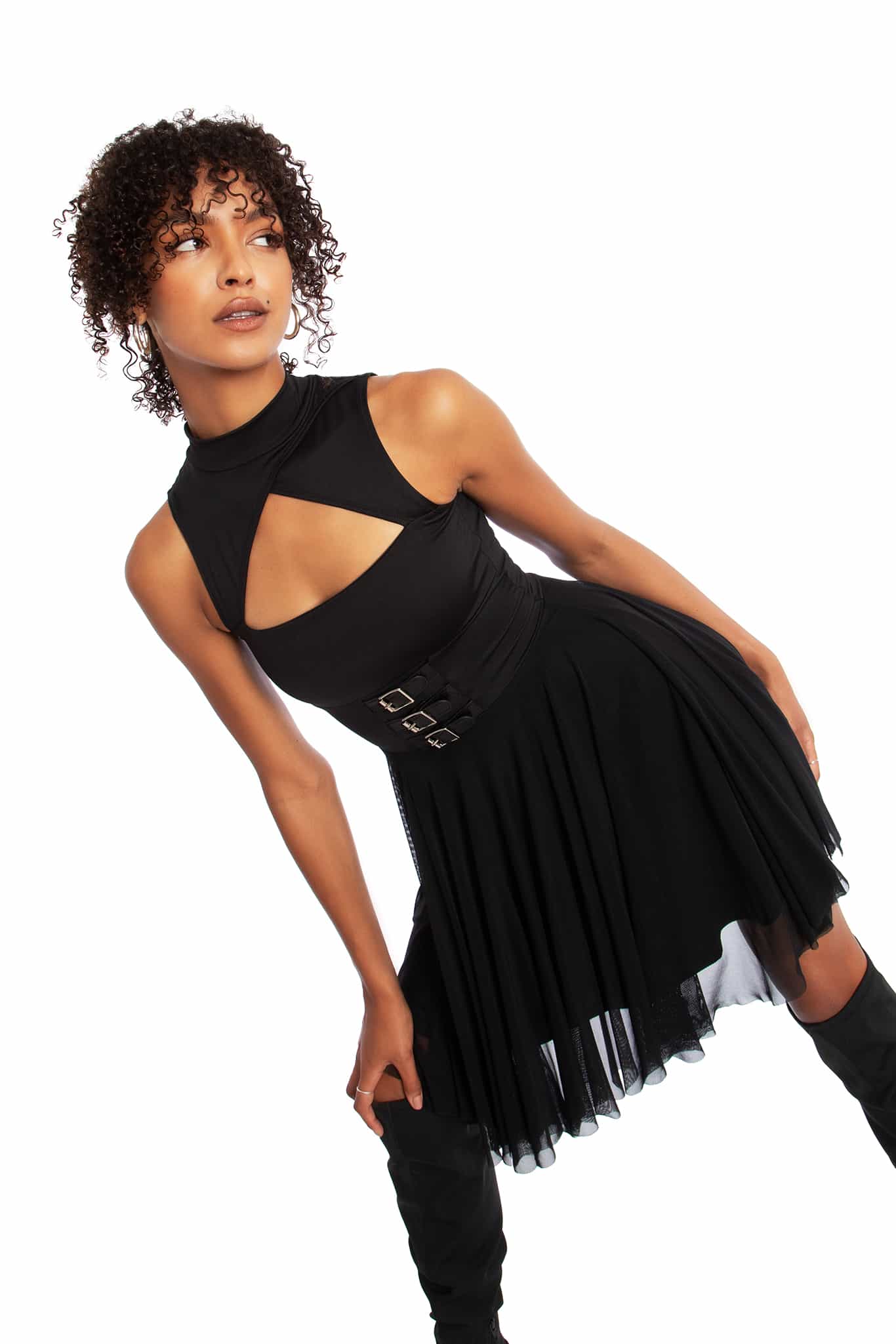 Triangulation High Neck Buckle Skater Dress - Image 7