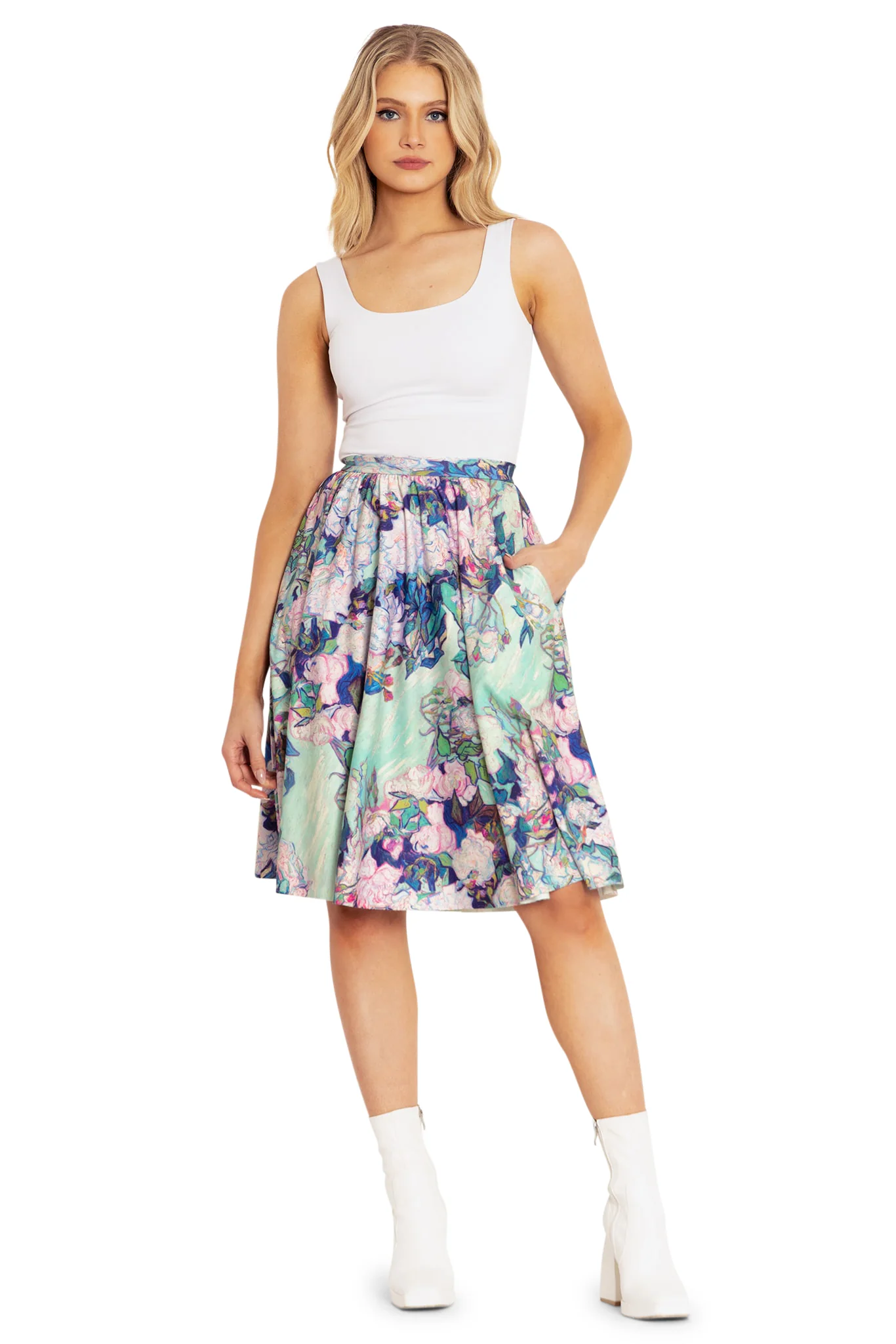 Van Gogh Roses Pocket Midi Skirt