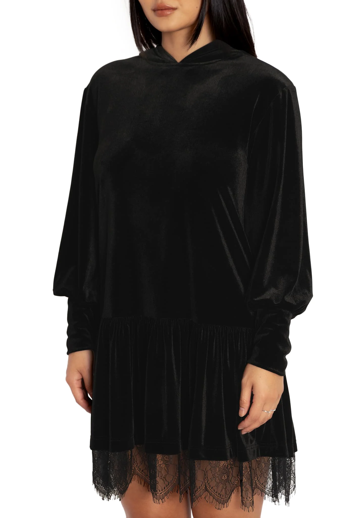 Velvet Black Hooded Sweater Dress - Image 3