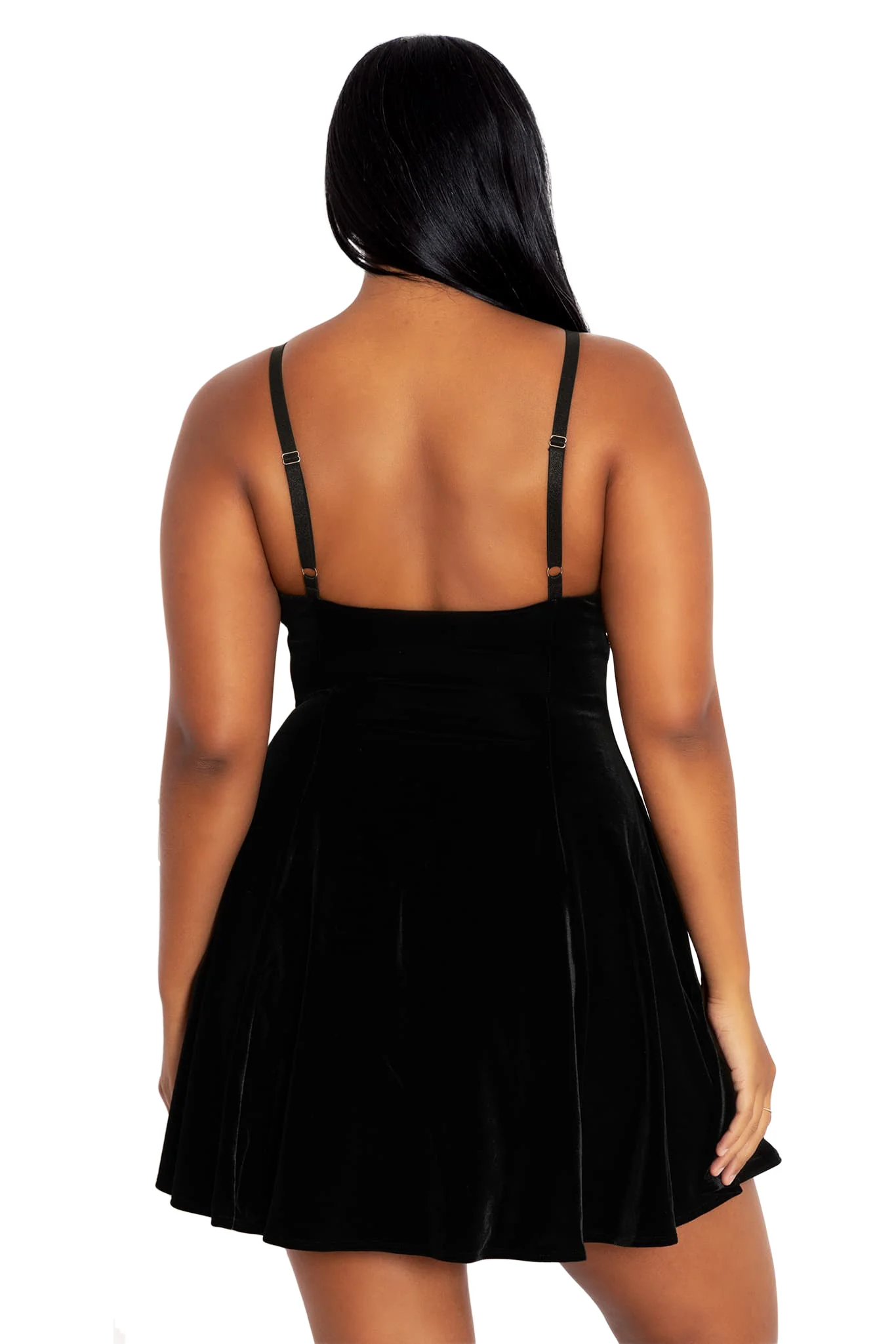 Velvet Black Mini Strappy Dress - Image 3