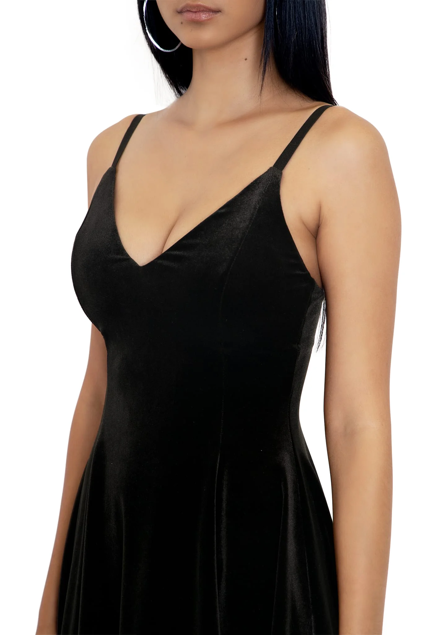 Velvet Black Mini Strappy Dress - Image 4
