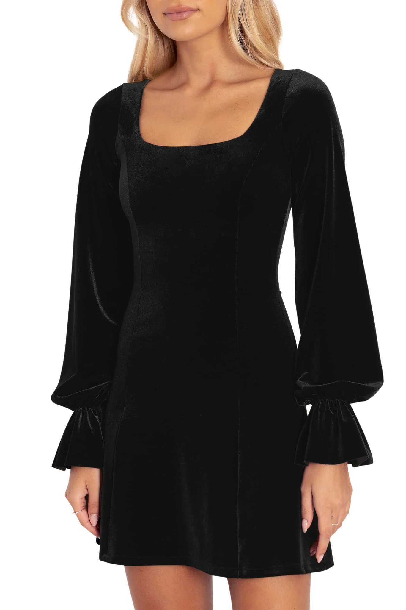 Velvet Black Squared Up Bishop A Line Dress - Image 3