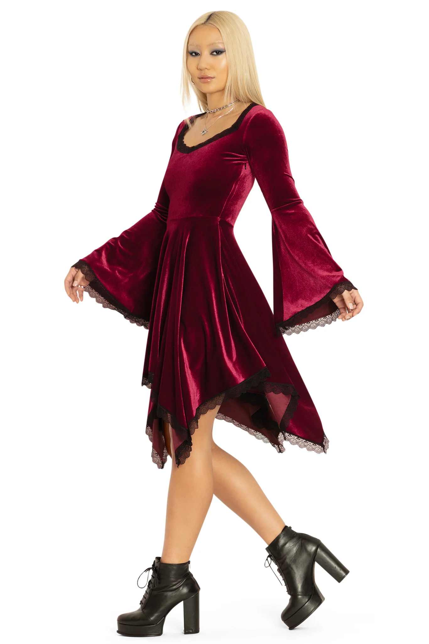 Velvet Wine Spectre Waterfall Dress - Image 6