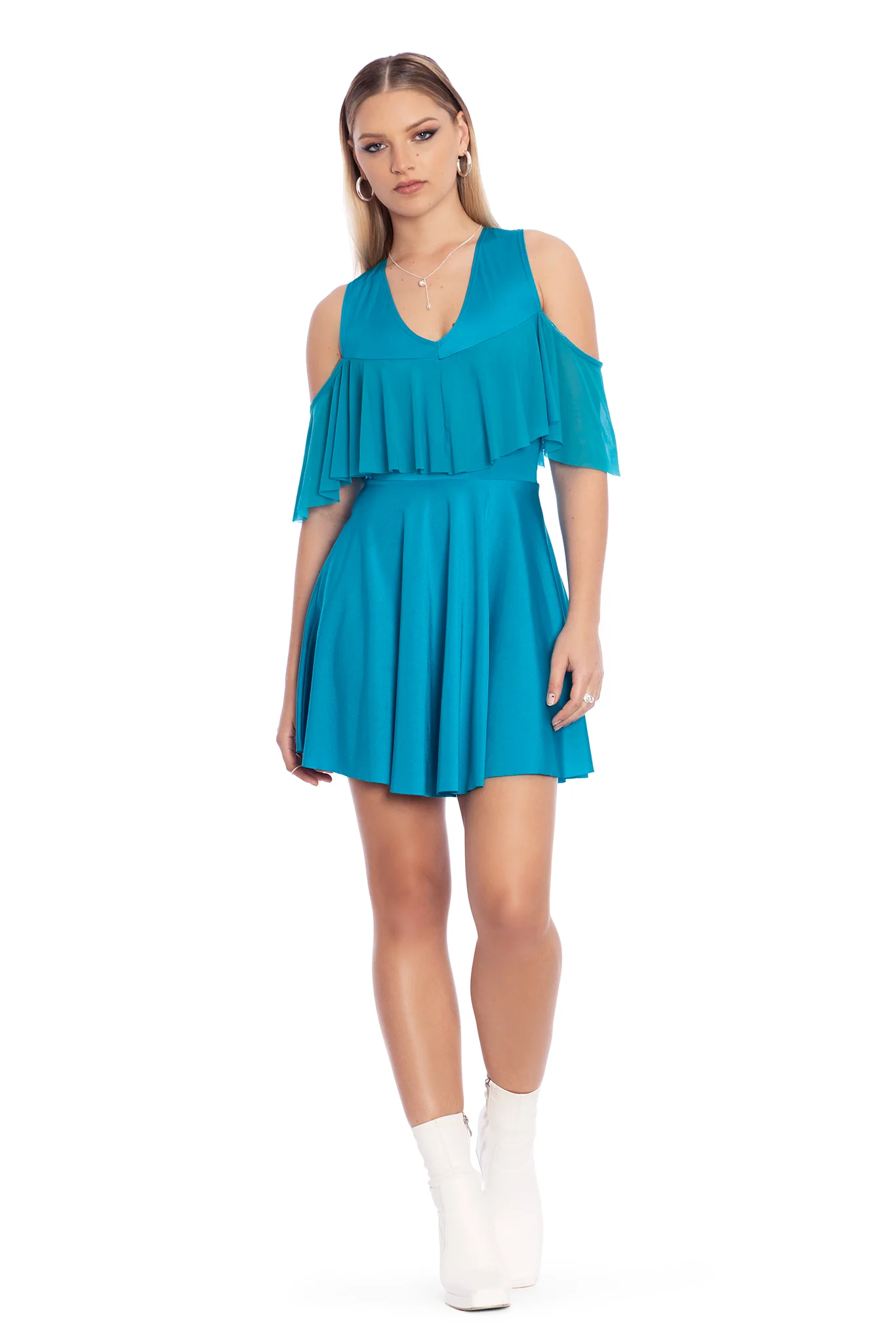 Turquoise Off The Shoulder Dress - Image 6