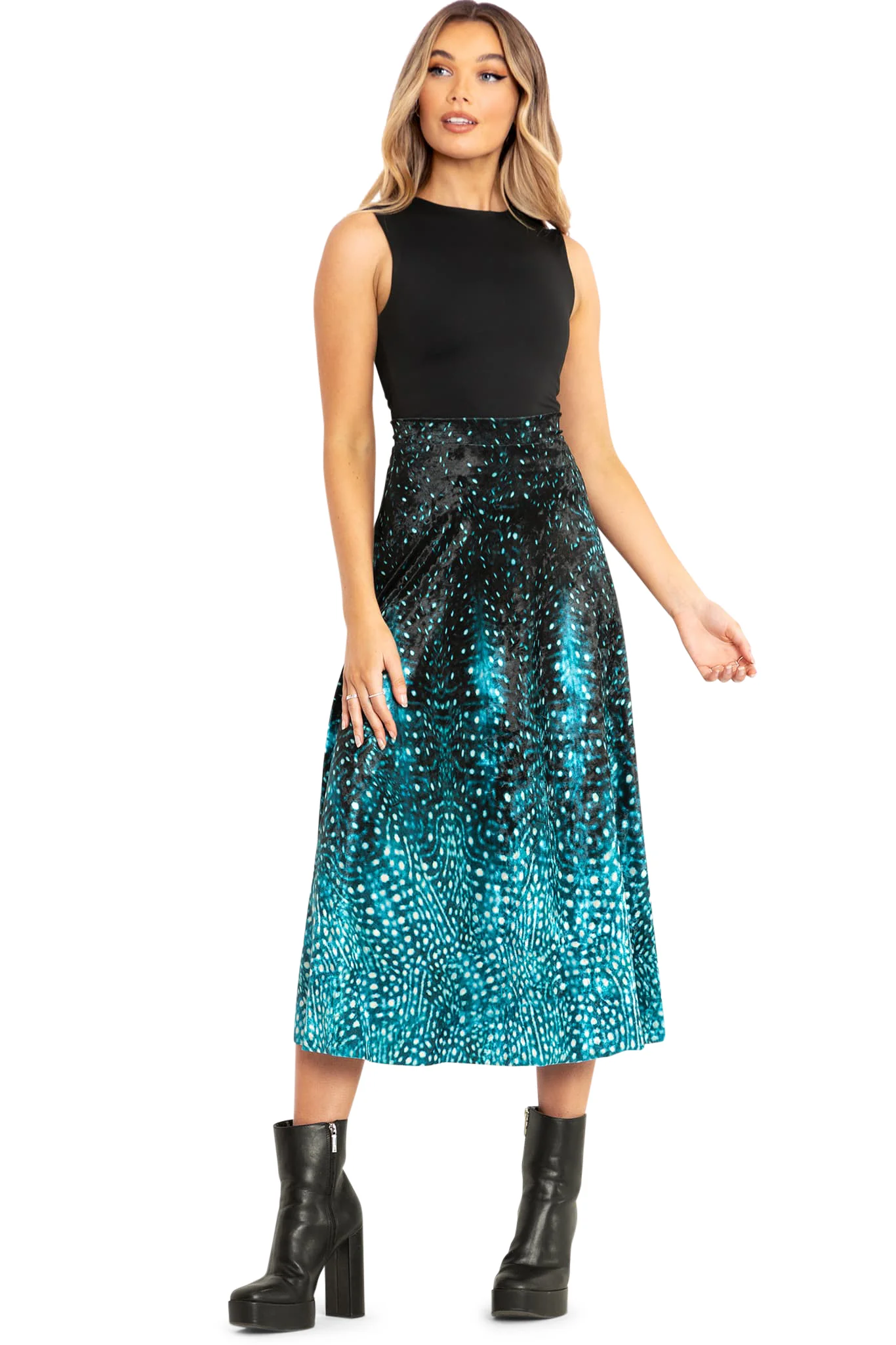 Whale Of A Time Velvet A Line Midaxi Skirt