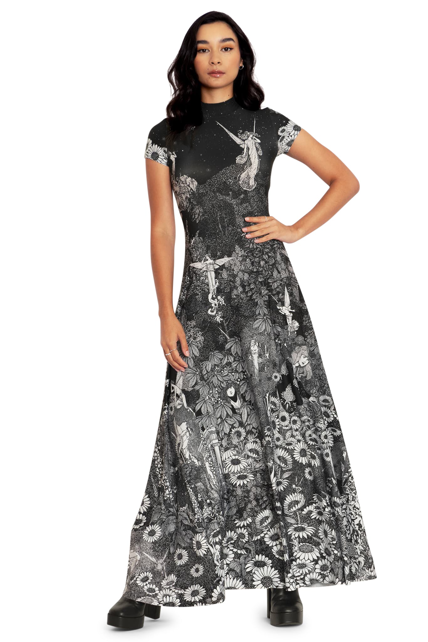 William Heath Robinson's Fairytales High Neck Cap Sleeve Maxi Dress