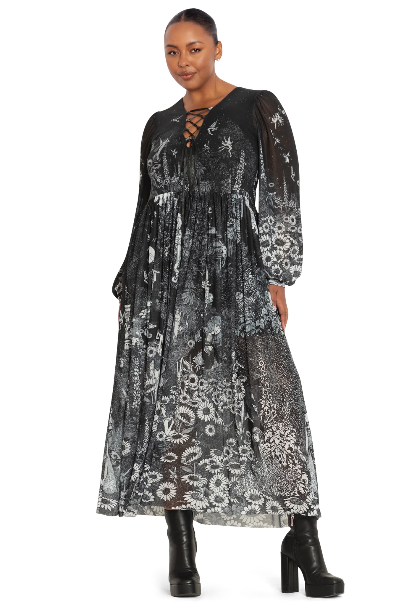 William Heath Robinson's Fairytales Sheer Bishop Maxi Dress - Image 5