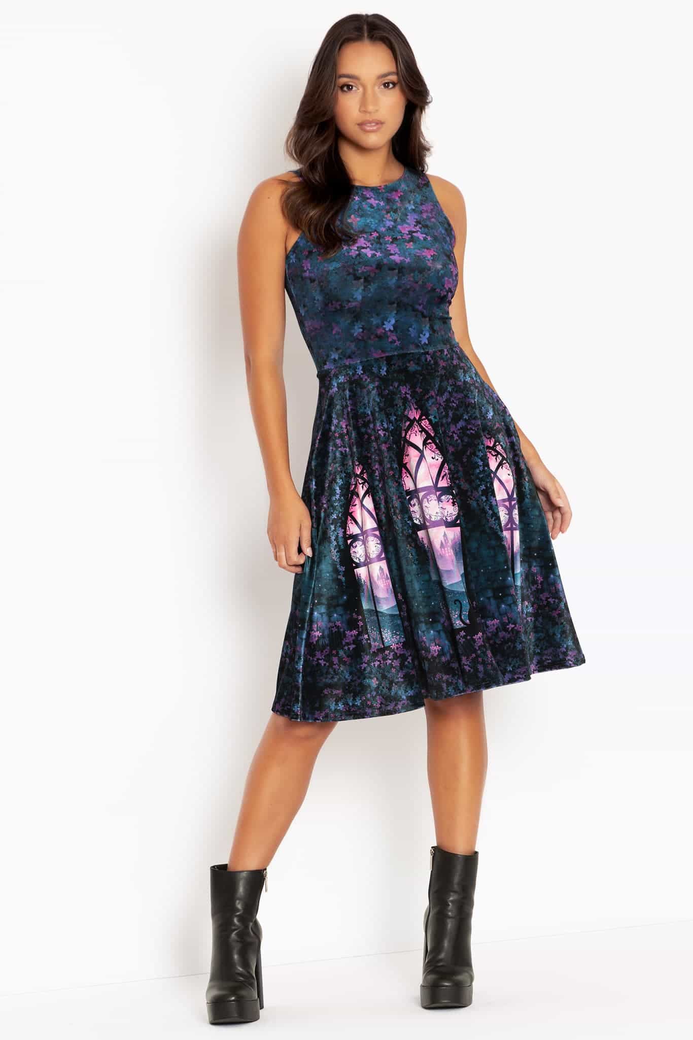Window To The Spirit Realm Velvet Princess Midi Dress