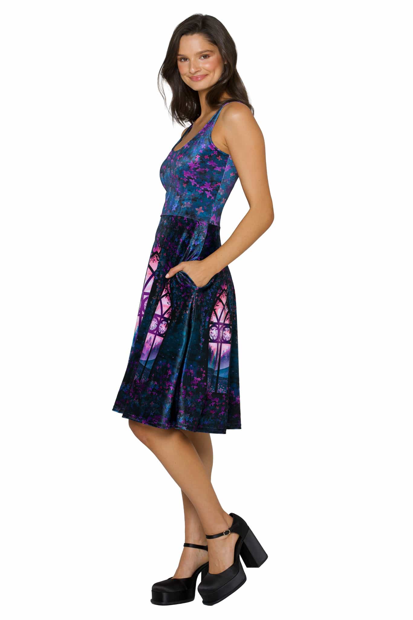 Window To The Spirit Realm Velvet Scoop Midi Dress - Image 4