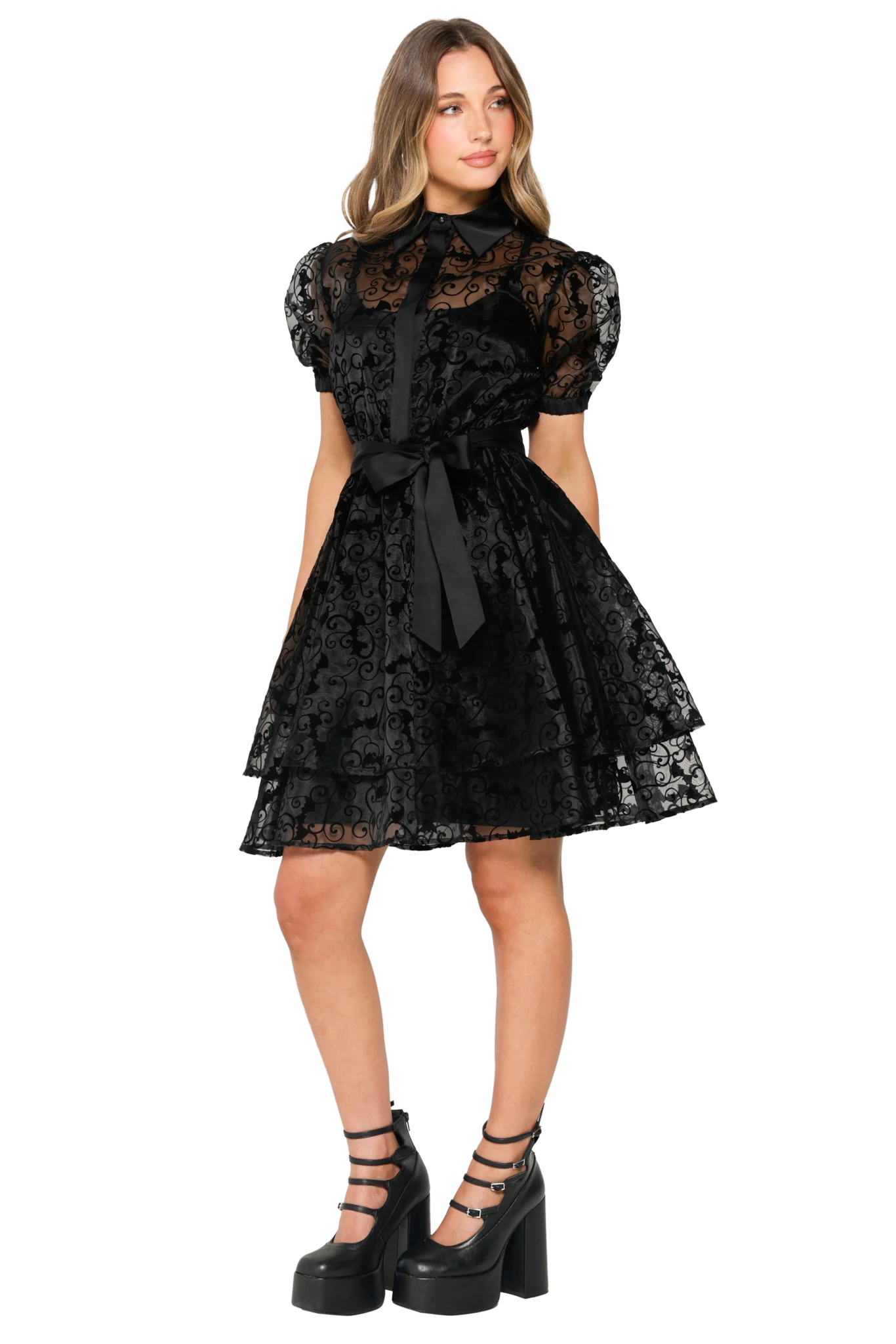 Witching Hour Puff Sleeve Buttoned Dress - Image 6