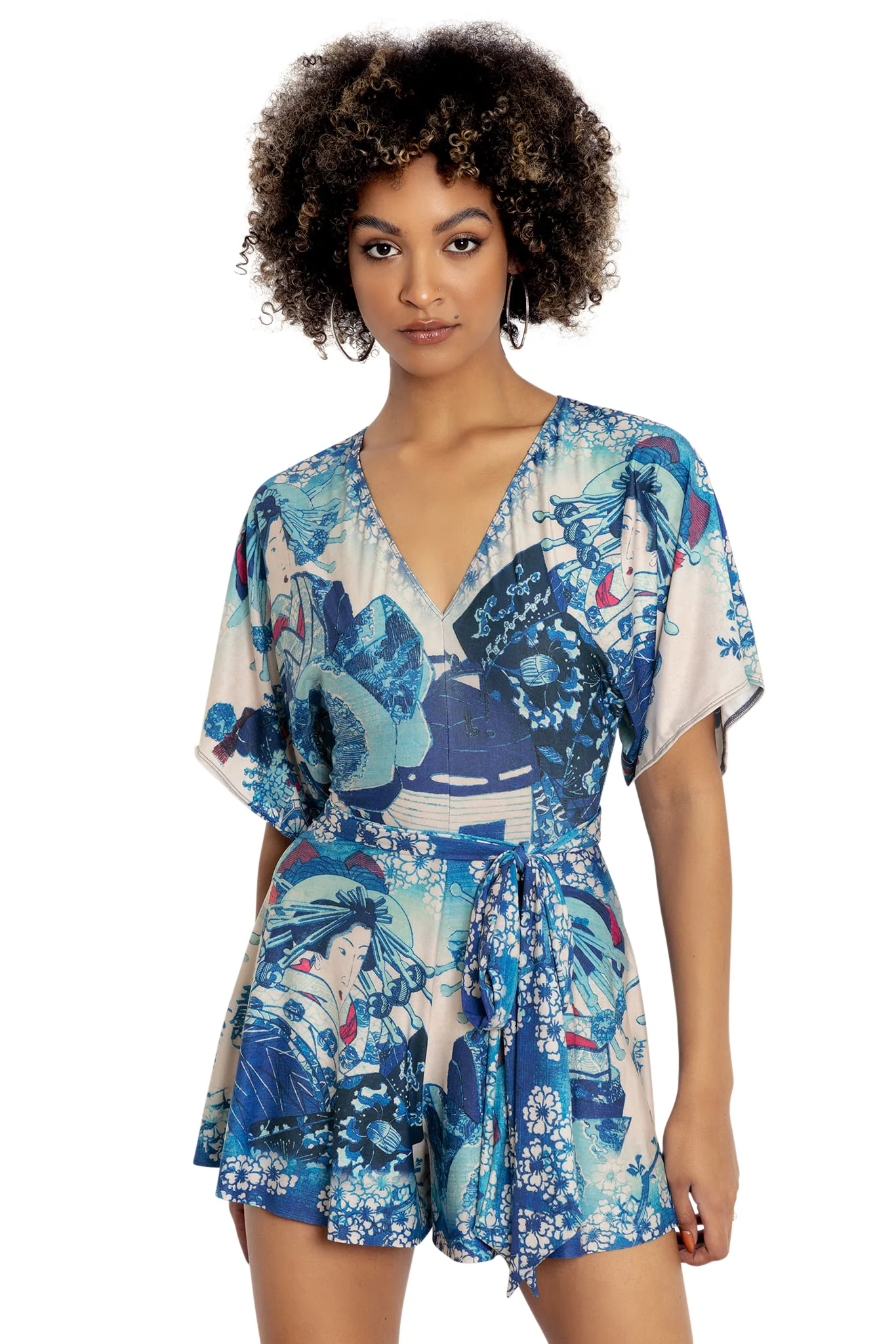 Woman In Blue Slinky Playsuit